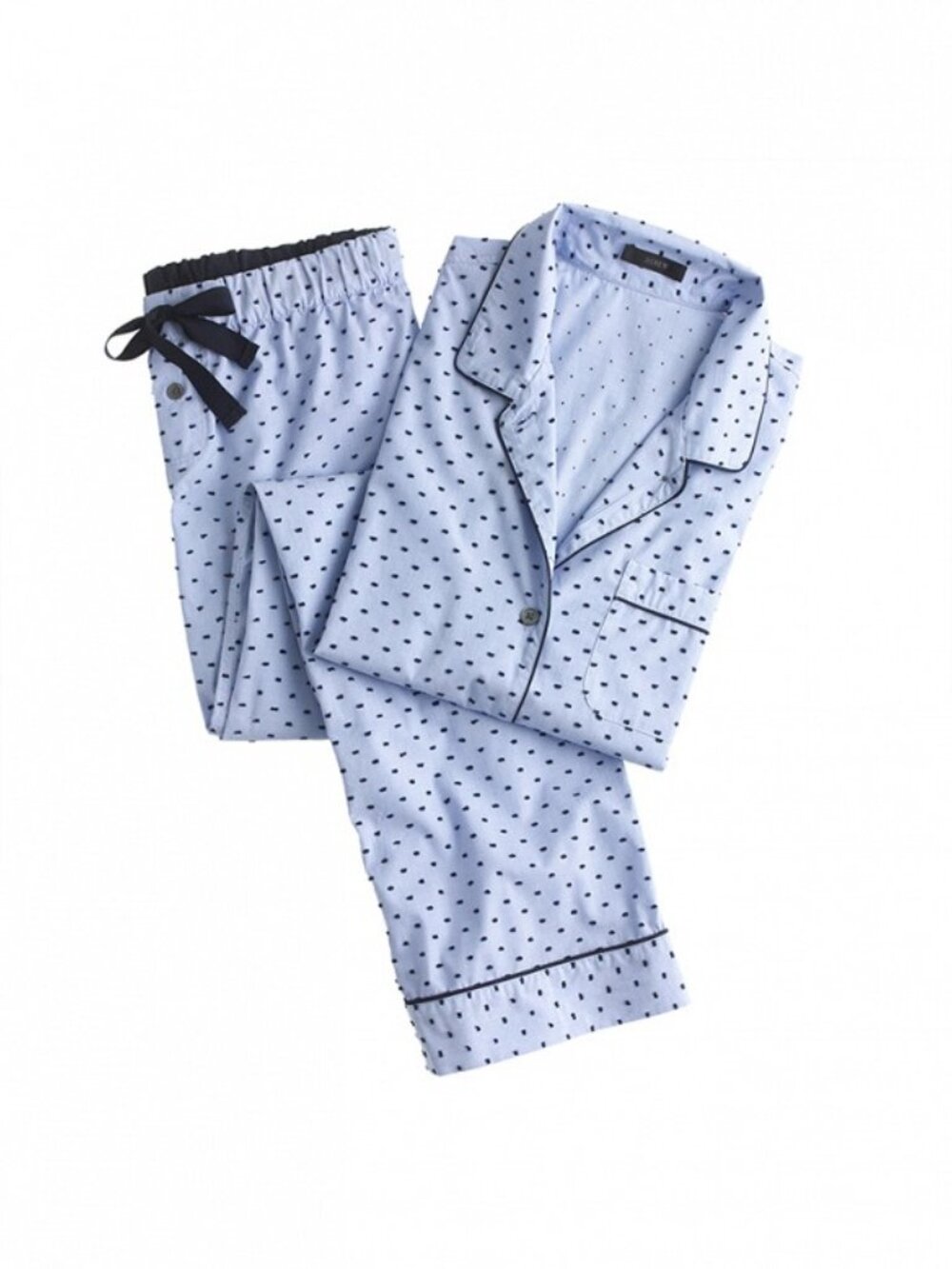 J. Crew End-On-End Pajama Set in Swiss Dot in Hydrangea Navy.